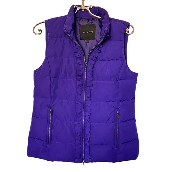 Talbots Purple Ruffled Quilted Sleeveless Full Zipper Down Vest Size S - Picture 1 of 8